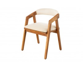 Retro masivn&iacute; hněd&aacute; j&iacute;deln&iacute; židle Mammut s čalouněn&iacute;m a texturovan&yacute;m světle &scaron;ed&yacute;m potahem 73 cm