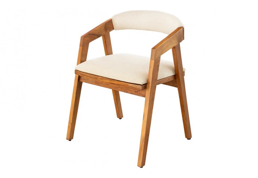 Retro masivn&iacute; hněd&aacute; j&iacute;deln&iacute; židle Mammut s čalouněn&iacute;m a texturovan&yacute;m světle &scaron;ed&yacute;m potahem 73 cm