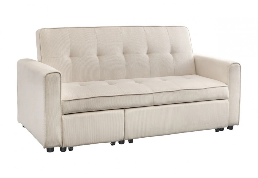 Moderní rozkládací čalouněná dvoumístná sedačka Lefan s manšestrovým potahem s roztahovací funkcí a čtvercovým prošíváním