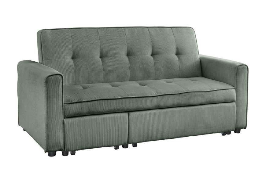 Modern&iacute; čalouněn&aacute; dvoum&iacute;stn&aacute; rozkl&aacute;dac&iacute; sedačka Lefan s man&scaron;estrov&yacute;m tmavozelen&yacute;m potahem a čtvercov&yacute;m pro&scaron;&iacute;v&aacute;n&iacute;m 180 cm