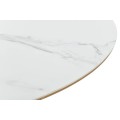 Modern&iacute; ov&aacute;ln&yacute; rozkl&aacute;dac&iacute; b&iacute;l&yacute; j&iacute;deln&iacute; stůl Marmol Lignia s mramorov&yacute;m designem a dubovou hnědou nohou 160-200 cm