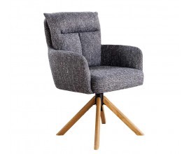 Moderní otočná šedá jídelní židle Dover s žinylkovým potahem a hnědými dubovými nožičkami 92 cm