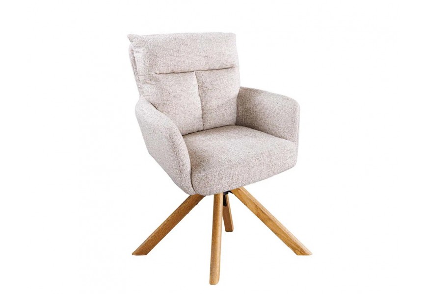 Modern&iacute; otočn&aacute; j&iacute;deln&iacute; židle Dover v b&eacute;žov&eacute; barvě s žinylkov&yacute;m potahem s hněd&yacute;mi dubov&yacute;mi nožičkami 92 cm