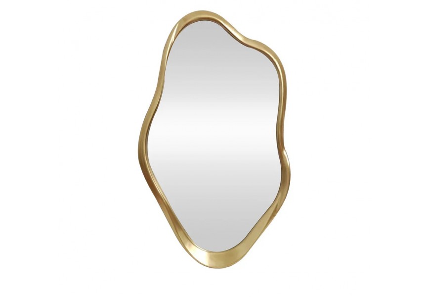 Glamour atypické nástěnné zrcadlo Elara s kovovým rámem ve zlaté barvě v organickém tvaru