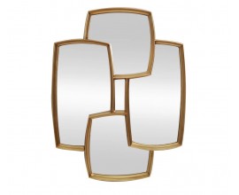 Glamour závěsné zrcadlo Mijak se čtyřmi obdélníkovými ploch s tenkým plastickým zlatým rámem 90 cm