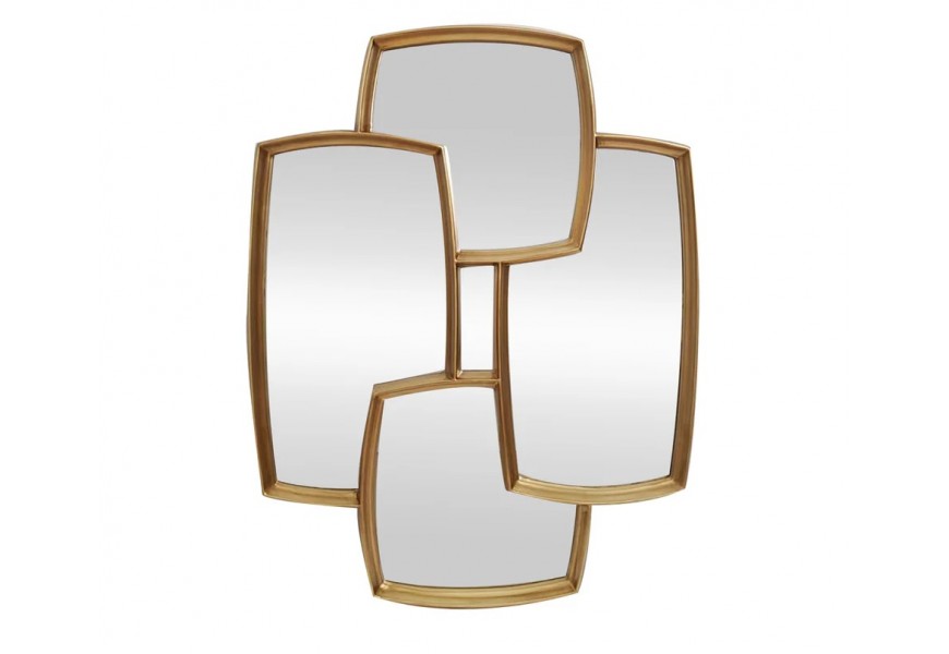 Glamour z&aacute;věsn&eacute; zrcadlo Mijak se čtyřmi obd&eacute;ln&iacute;kov&yacute;mi ploch s tenk&yacute;m plastick&yacute;m zlat&yacute;m r&aacute;mem 90 cm