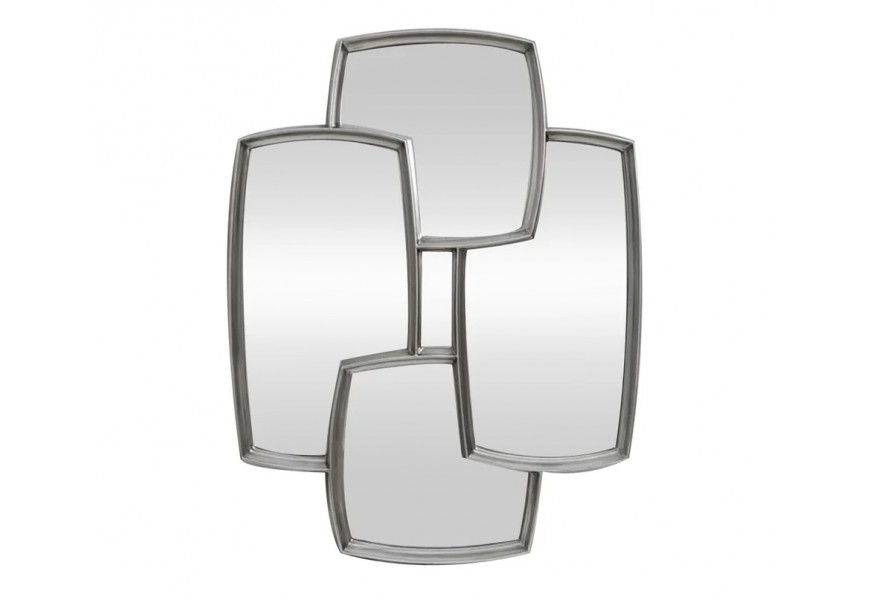 Glamour atypick&eacute; z&aacute;věsn&eacute; zrcadlo Mijak s tenk&yacute;m stř&iacute;brn&yacute;m r&aacute;mem se čtyřmi zrcadlov&yacute;mi plochami 90 cm