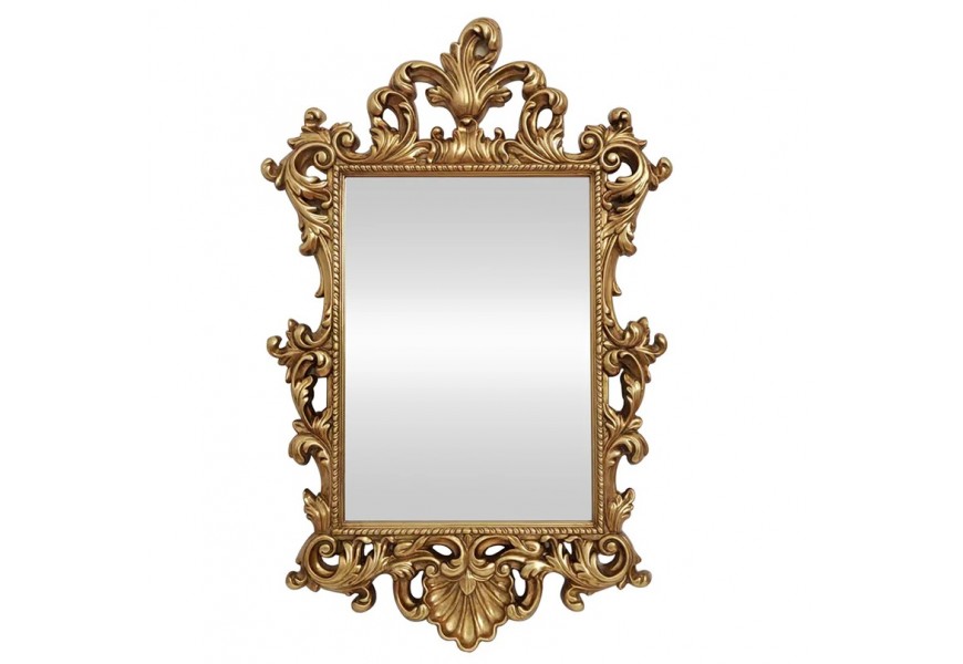 Glamour barokn&iacute; obd&eacute;ln&iacute;kov&eacute; n&aacute;stěnn&eacute; zrcadlo Garin se zlat&yacute;m r&aacute;mem s flor&aacute;ln&iacute;m motivem 125 cm