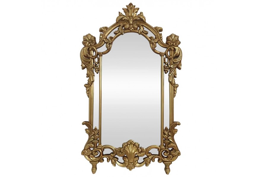 Glamour barokn&iacute; obd&eacute;ln&iacute;kov&eacute; z&aacute;věsn&eacute; zrcadlo Garin s klenut&yacute;m obloukem a zlat&yacute;m dekorativn&iacute;m r&aacute;mem 150 cm