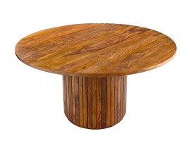 Art deco kulatý masivní hnědý jídelní stůl Gire ze sheeshamového dřeva s válcovou nohou 120 cm