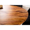 Art deco kulat&yacute; masivn&iacute; hněd&yacute; j&iacute;deln&iacute; stůl Gire ze sheeshamov&eacute;ho dřeva s v&aacute;lcovou nohou 120 cm