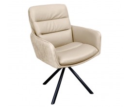 Industri&aacute;ln&iacute; otočn&aacute; j&iacute;deln&iacute; židle Dover v b&eacute;žov&eacute; barvě s kožen&yacute;m potahem a mikrovl&aacute;knem s čern&yacute;mi kovov&yacute;mi &scaron;ikm&yacute;mi nožičkami