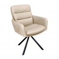 Industriální otočná jídelní židle Dover v béžové barvě s koženým potahem a mikrovláknem s černými kovovými šikmými nožičkami