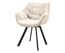 Designov&aacute; sametov&aacute; otočn&aacute; j&iacute;deln&iacute; židle Monzana v &scaron;ampaňsk&eacute; b&eacute;žov&eacute; barvě s čern&yacute;mi kovov&yacute;mi nožičkami 80 cm