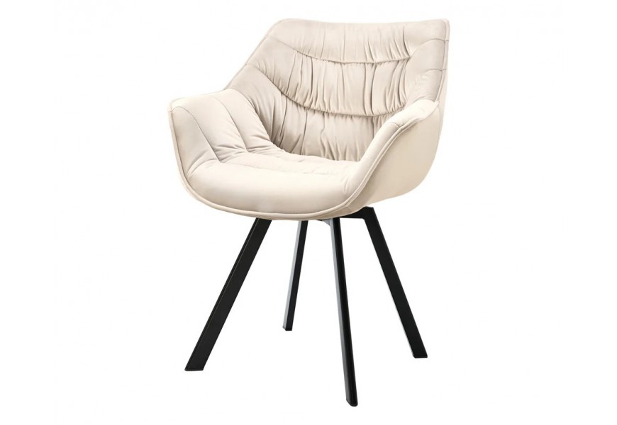 Designov&aacute; sametov&aacute; otočn&aacute; j&iacute;deln&iacute; židle Monzana v &scaron;ampaňsk&eacute; b&eacute;žov&eacute; barvě s čern&yacute;mi kovov&yacute;mi nožičkami 80 cm