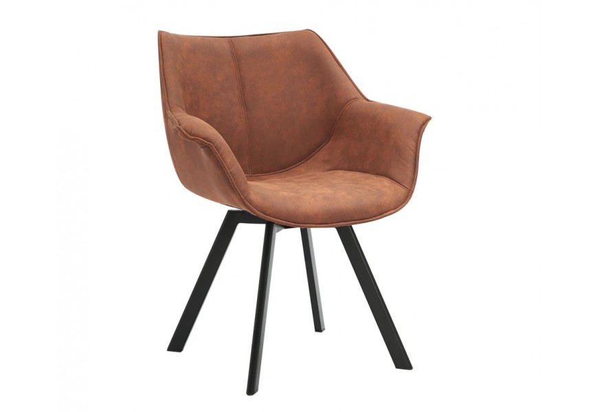 Industri&aacute;ln&iacute; otočn&aacute; čalouněn&aacute; eko kožen&aacute; j&iacute;deln&iacute; židle Monzana s čern&yacute;mi kovov&yacute;mi nožičkami 80 cm