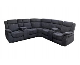 Luxusn&iacute; modern&iacute; čalouněn&aacute; rohov&aacute; sedačka Phoenix s &scaron;ed&yacute;m potahem a čtyřmi drž&aacute;ky na sklenice s &uacute;ložn&yacute;m prostorem 270 cm