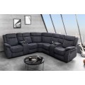 Luxusn&iacute; modern&iacute; čalouněn&aacute; rohov&aacute; sedačka Phoenix s &scaron;ed&yacute;m potahem a čtyřmi drž&aacute;ky na sklenice s &uacute;ložn&yacute;m prostorem 270 cm