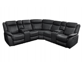 Luxusn&iacute; modern&iacute; pětim&iacute;stn&aacute; sedačka Phoenix v b&eacute;žov&eacute; barvě se čtyřmi drž&aacute;ky na sklenice a dvěma &uacute;ložn&yacute;mi prostory s eko kožen&yacute;m potahem s opěrkami na nohy