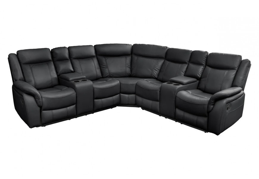 Luxusní moderní pětimístná sedačka Phoenix v béžové barvě se čtyřmi držáky na sklenice a dvěma úložnými prostory s eko koženým potahem