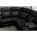 Luxusn&iacute; pětim&iacute;stn&aacute; rohov&aacute; čern&aacute; eko kožen&aacute; sedačka Phoenix s drž&aacute;ky na sklenice a &uacute;ložn&yacute;m prostorem 270 cm