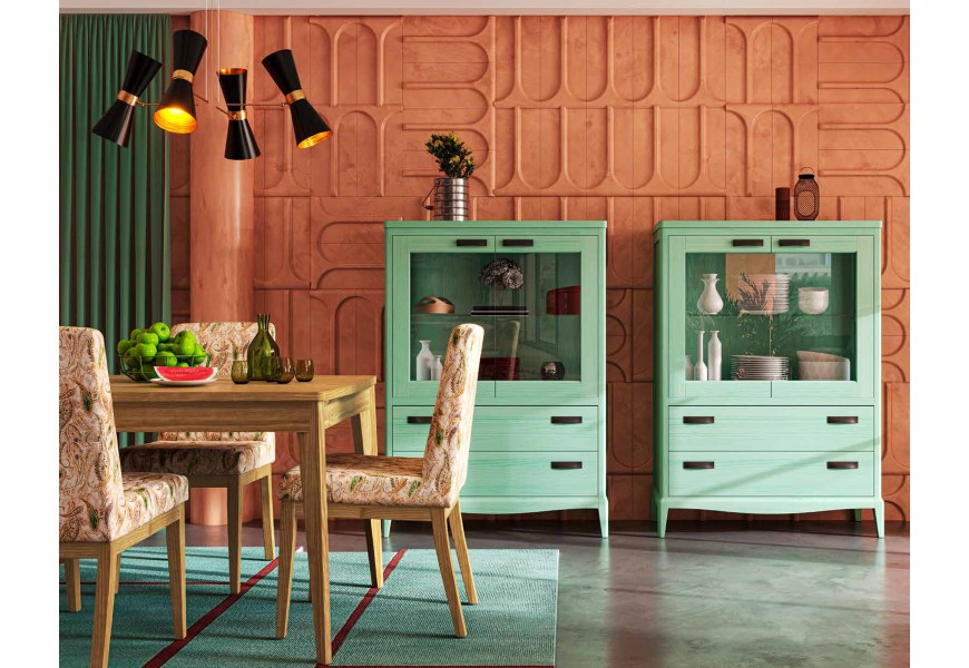 Luxusn&iacute; venkovsk&aacute; j&iacute;deln&iacute; sestava Quebec z masivn&iacute;ho dřeva s minimalistick&yacute;m vyřez&aacute;van&yacute;m zdoben&iacute;m