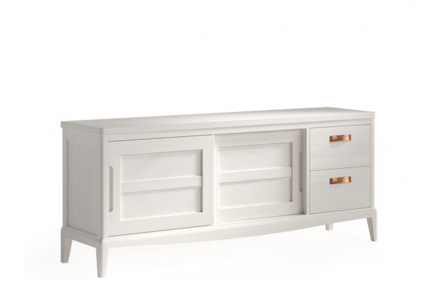 Luxusn&iacute; venkovsk&yacute; obd&eacute;ln&iacute;kov&yacute; televizn&iacute; stolek Quebec se dvěma posuvn&yacute;mi dv&iacute;řky a dvěma z&aacute;suvkami 164 cm