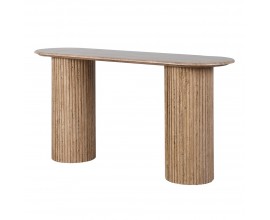 Luxusní oválný travertinový konzolový stolek Athena v hnědé pískové barvě s válcovým drážkovanýma nohama 152 cm