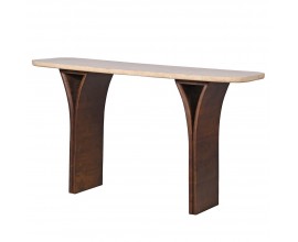 Luxusn&iacute; mramorov&yacute; obd&eacute;ln&iacute;kov&yacute; konzolov&yacute; stolek Jedy s travertinovou deskou a dřevěn&yacute;m ak&aacute;ciov&yacute;m hněd&yacute;ma nohama 137 cm