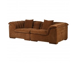 Designov&aacute; retro obd&eacute;ln&iacute;kov&aacute; sedačka Tefav ze dvou č&aacute;st&iacute; v hněd&eacute; barvě se semi&scaron;ov&yacute;m potahem z mikrovl&aacute;kna se dvěma obd&eacute;ln&iacute;kov&yacute;mi pol&scaron;t&aacute;ři