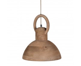 Venkovsk&yacute; stropn&iacute; lustr Orilt z masivn&iacute;ho mangov&eacute;ho dřeva v hněd&eacute; barvě s v&yacute;raznou strukturou letokruhů s hladk&yacute;m povrchem a kovovou černou krytkou