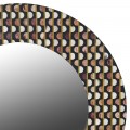 Retro kulat&eacute; n&aacute;stěnn&eacute; zrcadlo Hajdy s intarzi&iacute; z buvol&iacute; kosti s hnědo b&iacute;l&yacute;mi kroužky s čern&yacute;m mangov&yacute;m r&aacute;mem 100 cm