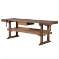 Vintage pracovní stůl Guria v obdélníkovém tvaru z masivního recyklovaného dřeva v hnědé barvě se zásuvkou a dvěma truhlářskými svorkami
