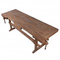 Luxusn&iacute; venkovsk&yacute; obd&eacute;ln&iacute;kov&yacute; masivn&iacute; pracovn&iacute; stůl Guria z hněd&eacute;ho masivn&iacute;ho dřeva se truhl&aacute;řsk&yacute;mi svorkami 255 cm