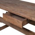 Luxusn&iacute; venkovsk&yacute; obd&eacute;ln&iacute;kov&yacute; masivn&iacute; pracovn&iacute; stůl Guria z hněd&eacute;ho masivn&iacute;ho dřeva se truhl&aacute;řsk&yacute;mi svorkami 255 cm