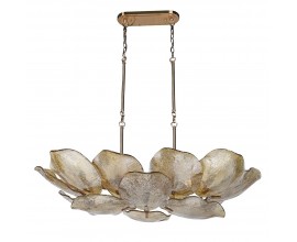 Luxusn&iacute; glamour lustr Shape ze skla a zlat&eacute;ho kovu s organick&yacute;m listov&yacute;m designem se strukturovan&yacute;m skleněn&yacute;m st&iacute;n&iacute;tkem s kovov&yacute;mi spoji a z&aacute;kladnou