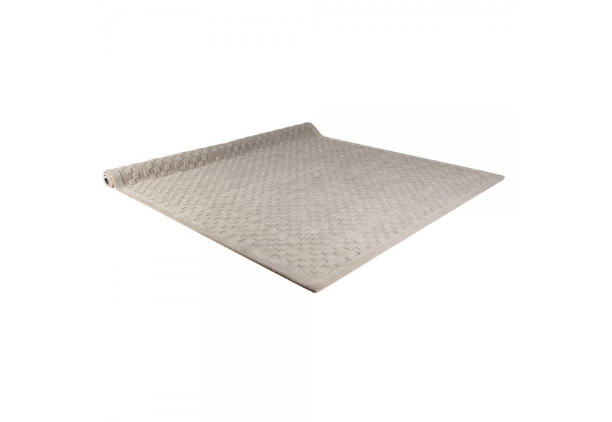 Moderní elegantní obdélníkový koberec béžové barvy Relief ze 100% novozélandské ovčí vlny s jemným kostkovaným 3D reliéfním vzorem s krátkým a dlouhým vlasem