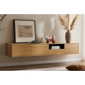 Skandinávský nástěnný televizní stolek Attica v obdélníkovém tvaru se třemi dvířky a šuplíkem s poličkou s dubovým designem v hnědé barvě