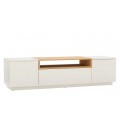 Skandin&aacute;vsk&yacute; obd&eacute;ln&iacute;kov&yacute; dvoudveřov&yacute; TV stolek Attica v b&iacute;l&eacute; barvě se z&aacute;suvkou a dubovou hnědou polic&iacute; 160 cm