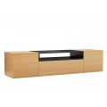 Modern&iacute; obd&eacute;ln&iacute;kov&yacute; hněd&yacute; n&aacute;stěnn&yacute; dubov&yacute; TV stolek Attica se dvěma dv&iacute;řky a &scaron;upl&iacute;kem s polic&iacute; v čern&eacute; barvě 160 cm