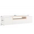 Skandin&aacute;vsk&yacute; n&aacute;stěnn&yacute; obd&eacute;ln&iacute;kov&yacute; dvoudveřov&yacute; TV stolek Attica v b&iacute;l&eacute; barvě se z&aacute;suvkou a polic&iacute; s dubov&yacute;m vzhledem 160 cm
