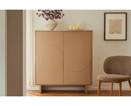 Designov&aacute; art deco barov&aacute; skř&iacute;ňka Savonia s dvojit&yacute;mi dv&iacute;řky s geometrick&yacute;m reli&eacute;fem vlny v hněd&eacute; barvě 131 cm