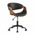 Retro otočné výškově nastavitelné křeslo Norwich na kolečkách s čalouněním a koženým potahem v černé barvě s dřevěnými ořechovými bočními opěrkami