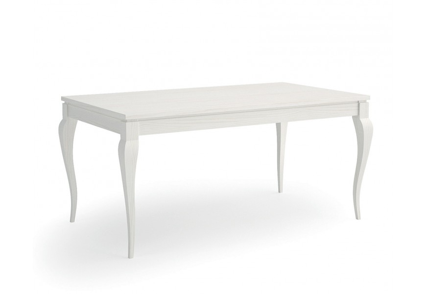 Luxusní provensálský bílý jídelní stůl Mediterráneo s obdélníkovou vrchní deskou a dvakrát prohnutým kabriolovým nohama z masivního dřeva