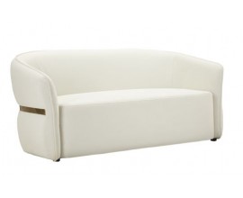 Luxusn&iacute; glamour dvoum&iacute;stn&aacute; sedačka Juteg v b&iacute;l&eacute; barvě s eko kožen&yacute;m potahem a zlat&yacute;m detailem v kovov&eacute;m vzhledu na n&iacute;zk&yacute;ch nožičk&aacute;ch