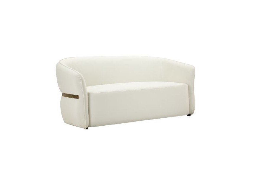 Luxusní glamour dvoumístná sedačka Juteg v bílé barvě s eko koženým potahem a zlatým detailem z kovu na nízkých nožičkách