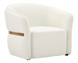 Art deco křeslo Juteg s b&iacute;l&yacute;m potahem z eko kůže se zlat&yacute;m detailem z kovu