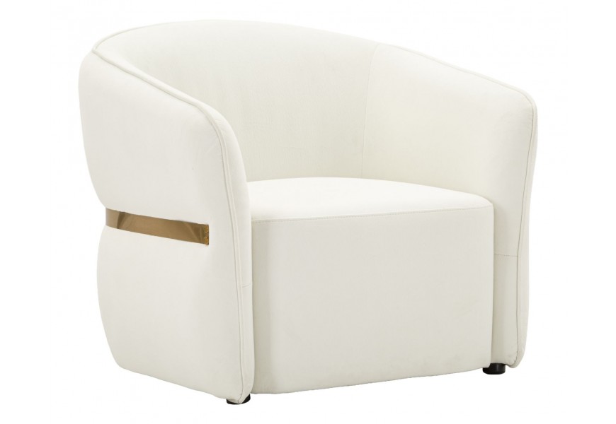 Art deco křeslo Juteg s bílým potahem z eko kůže se zlatým detailem s kovovým vzhledem