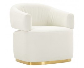 Glamour čalouněn&eacute; křeslo Juteg v b&iacute;l&eacute; barvě s eko kožen&yacute;m potahem a zlatou podstavou s obl&yacute;mi rohy z kovu