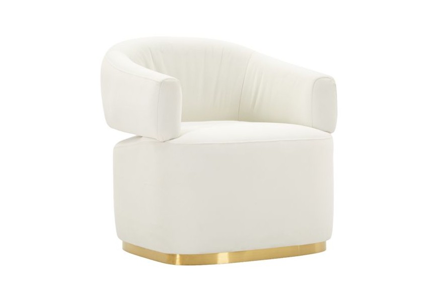Glamour čalouněné křeslo Juteg v bílé barvě s eko koženým potahem a zlatou podstavou s oblými rohy z kovu